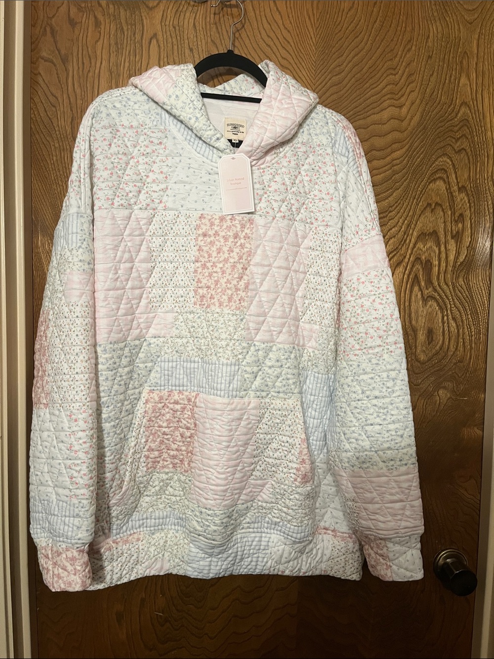 XL Sun-kissed Light Pink Plaid hoodie